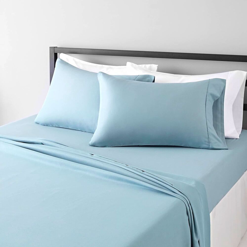 Amazon Basics Microfiber 4-Piece Bed Sheet Set Spa Blue Breathable - Full Size